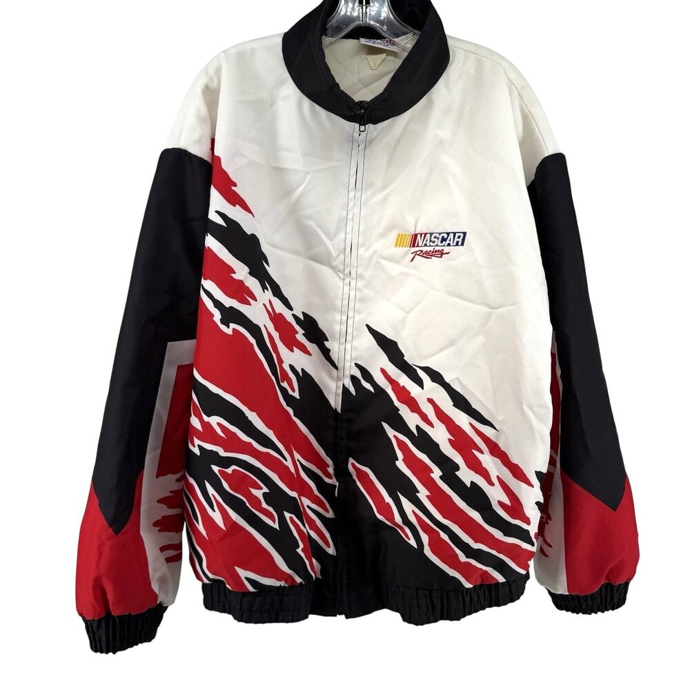 Hartwell Sports Nascar Jacket 90s Windbreaker Bomber Black Red White XL
